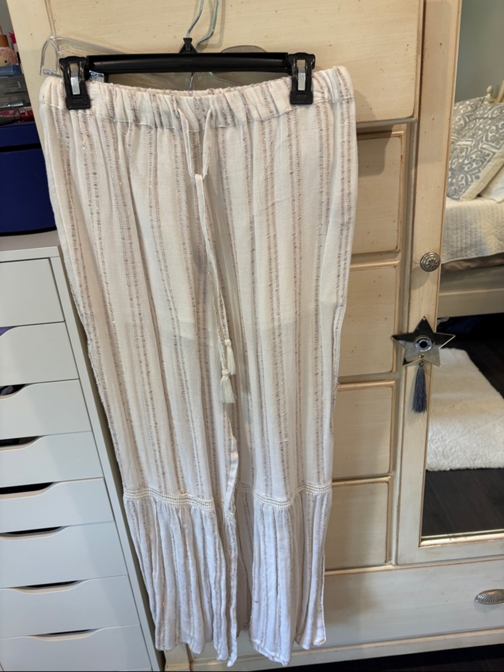 Surf Gypsy White and Tan Striped Swim Coverup Pants